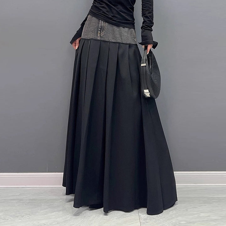 Casual contrast stitching wrinkle skirt