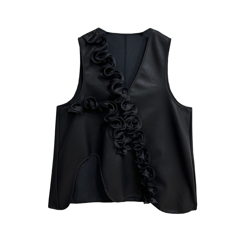 PU Leather V neck vest