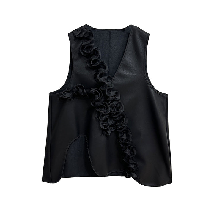 PU Leather V neck vest