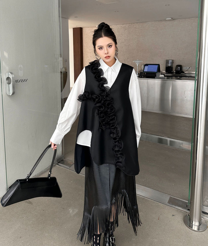 PU Leather V neck vest