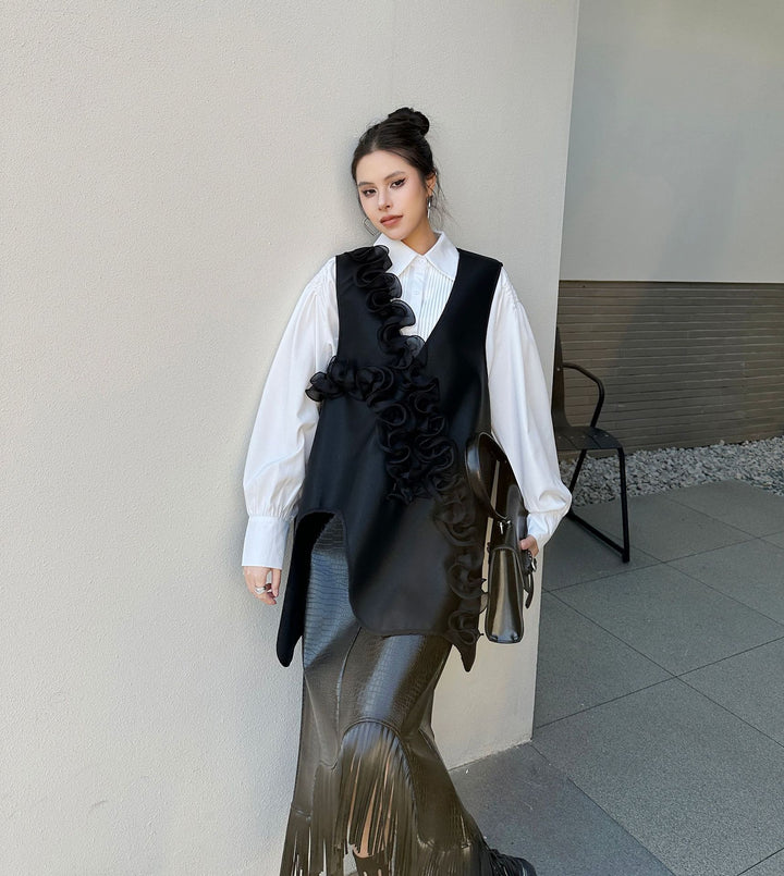PU Leather V neck vest