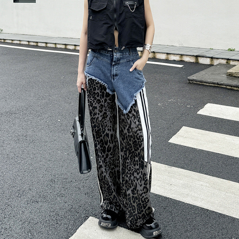 Leopard high waist side line jeans