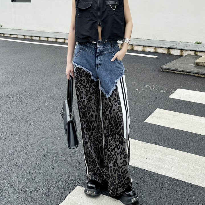 Leopard high waist side line jeans