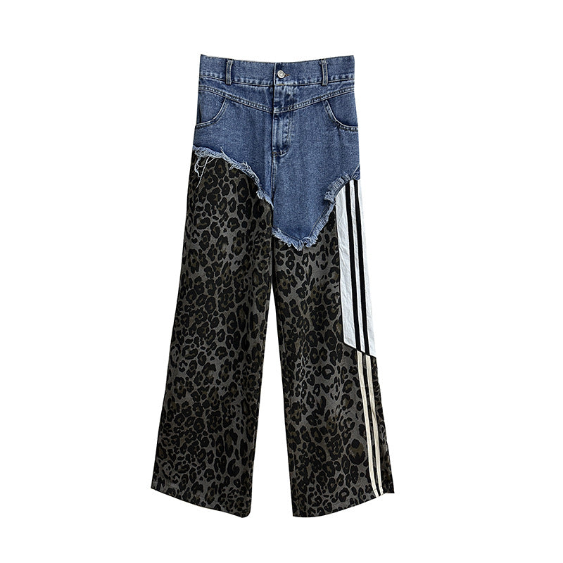 Leopard high waist side line jeans
