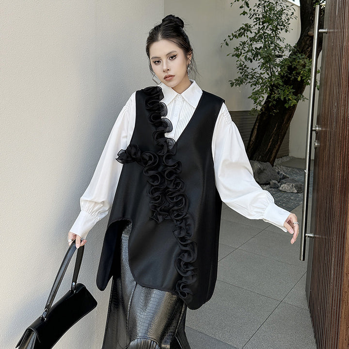 PU Leather V neck vest