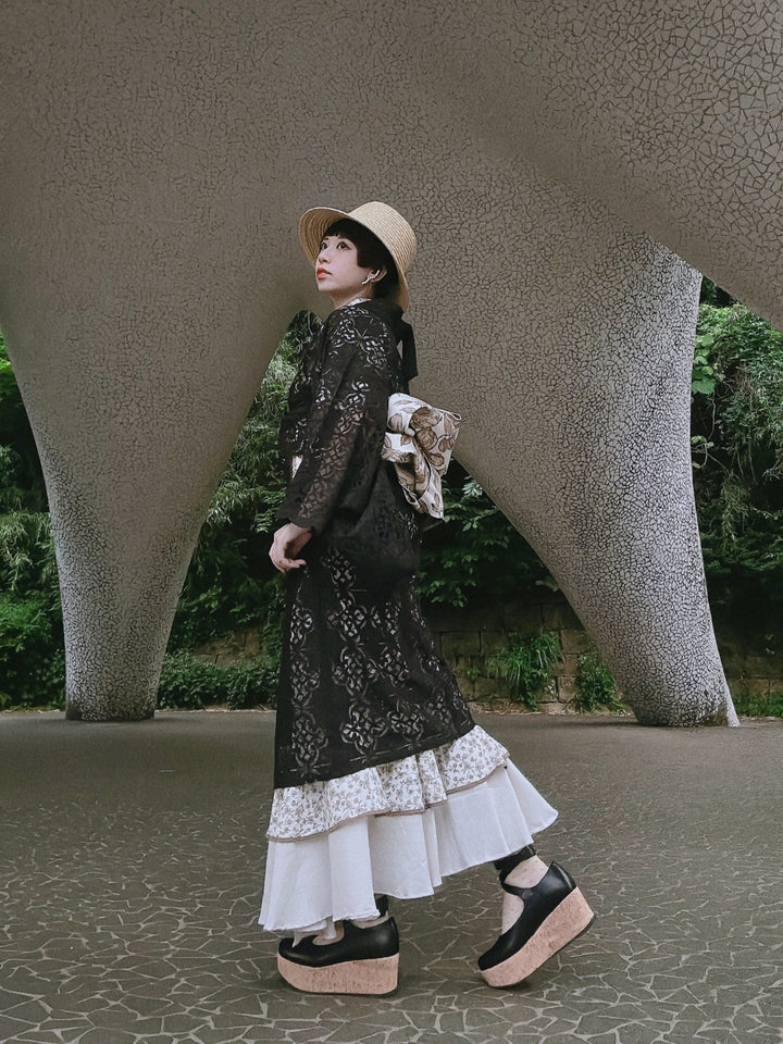 ୨୧2点購入で1,000円OFF୨୧ [usagikomachi] うさこま - Metamor Kimono Dress / Ash botanica
