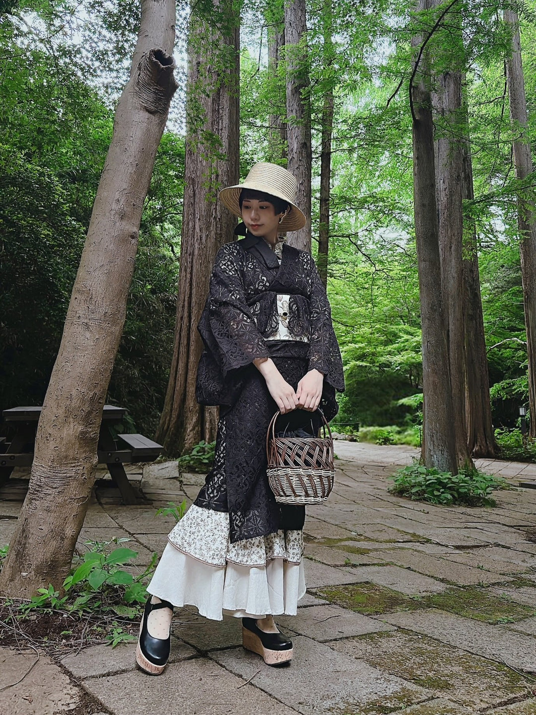 ୨୧2点購入で1,000円OFF୨୧ [usagikomachi] うさこま - Metamor Kimono Dress / Ash botanica
