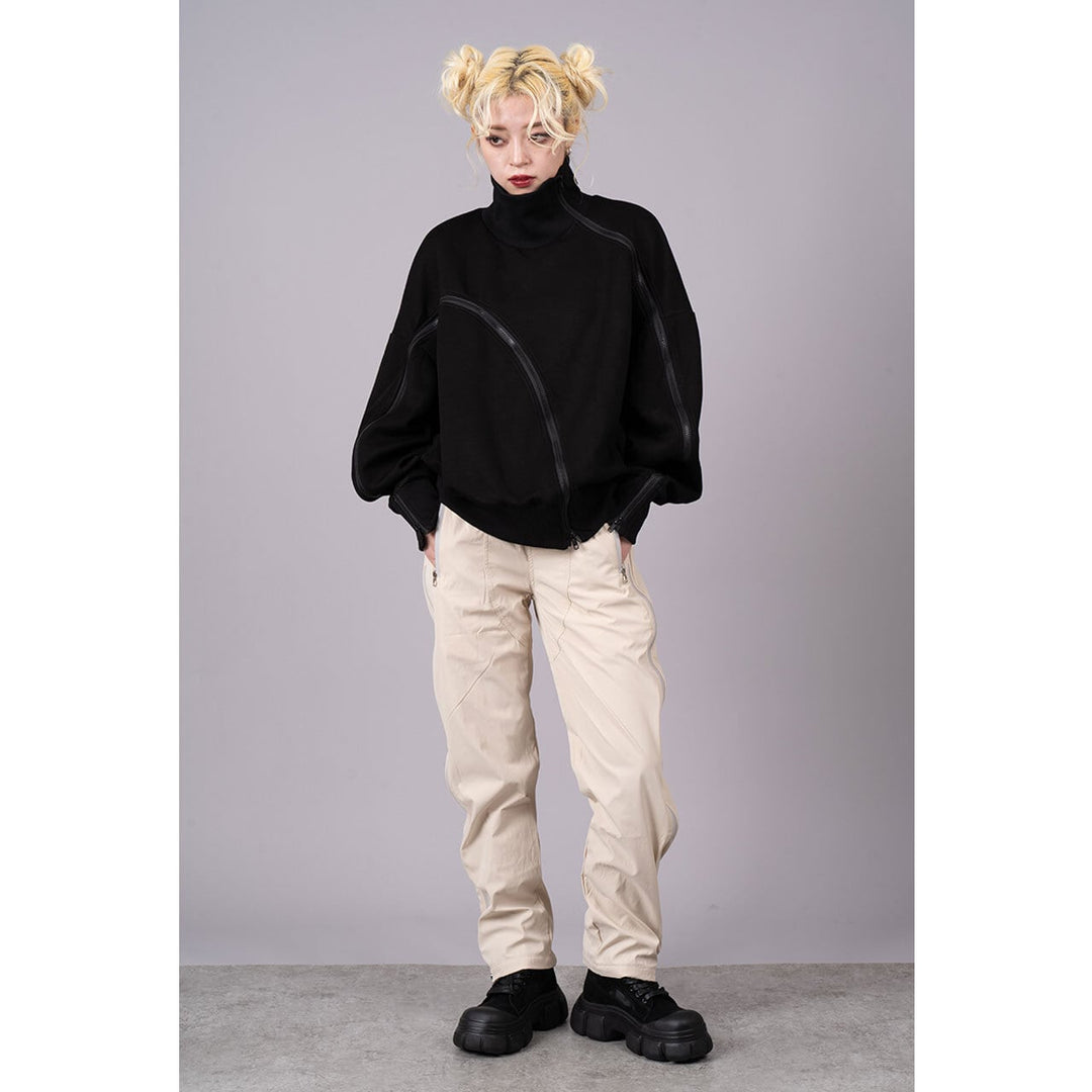 [¥0] Drawstring Slender Zipper Pants
