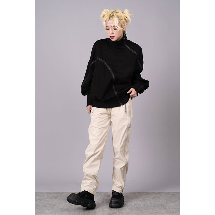 [¥0] Drawstring Slender Zipper Pants
