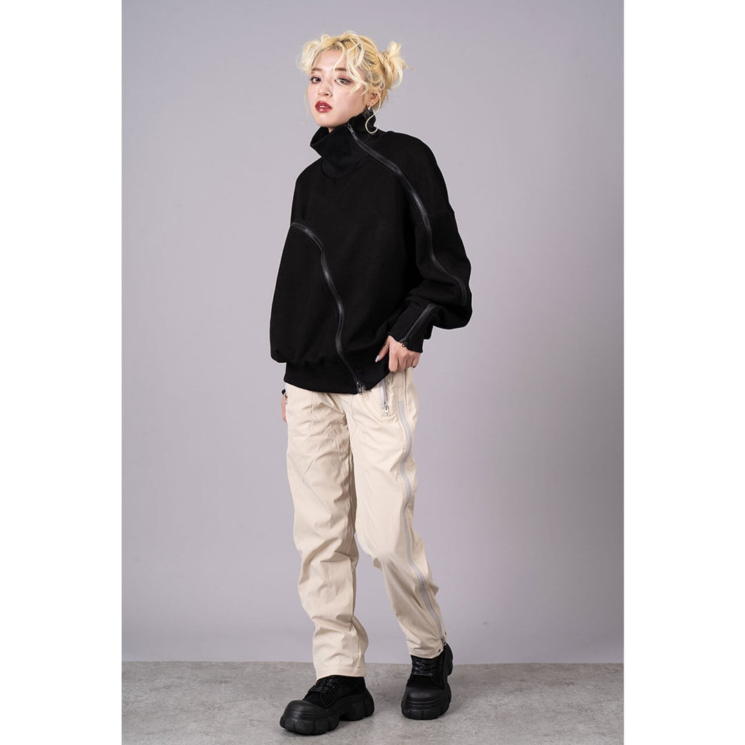 [¥0] Drawstring Slender Zipper Pants
